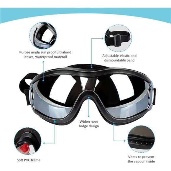 Dog Sunglasses Dog Goggles Adjustable Strap for Travel Skiing and Anti-Fog - Picture 3 of 7